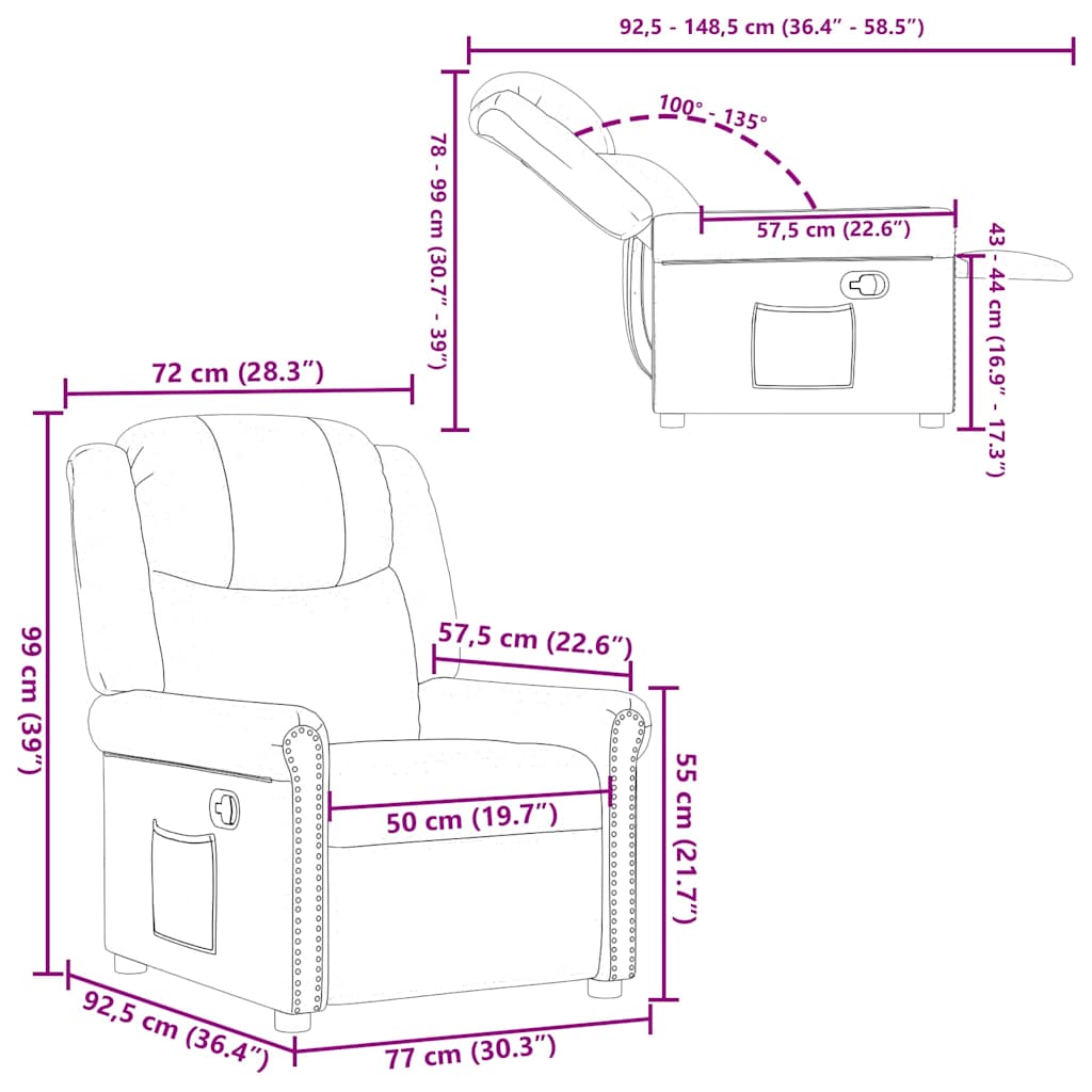 Fotoliu rabatabil, maro, piele ecologică lucioasă GartenMobel Dekor