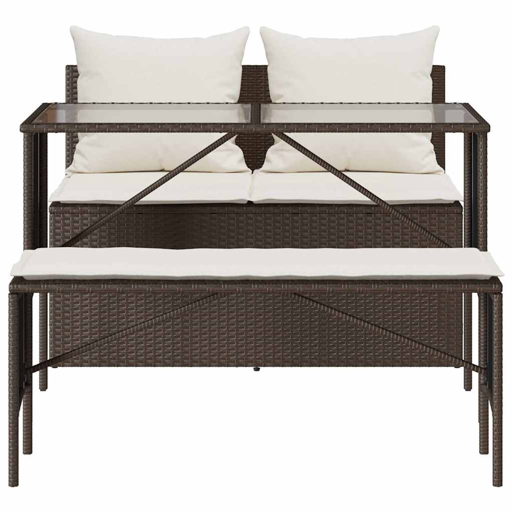 Set mobilier de grădină cu perne, 3 piese, maro, poliratan GartenMobel Dekor