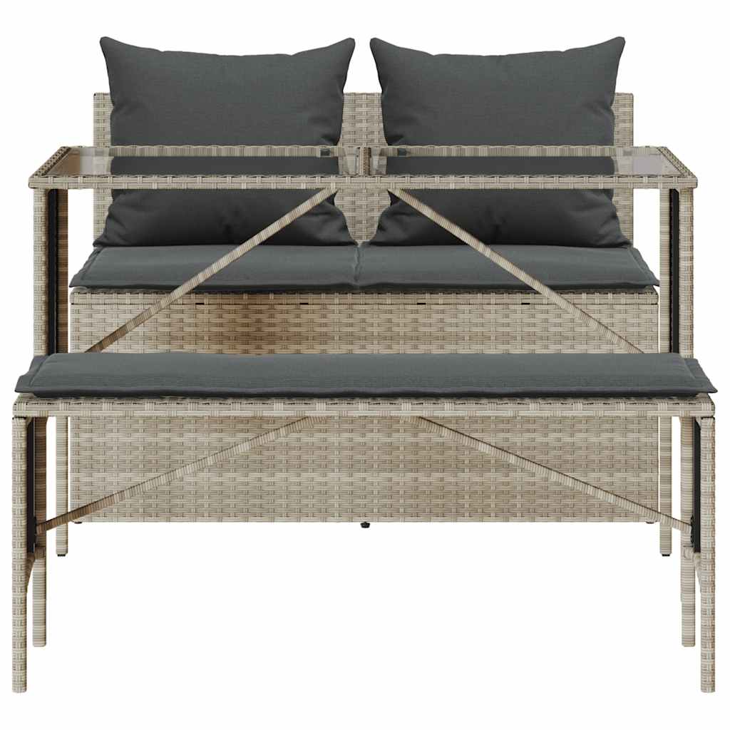 Set mobilier de grădină cu perne, 3 piese,gri deschis,poliratan GartenMobel Dekor