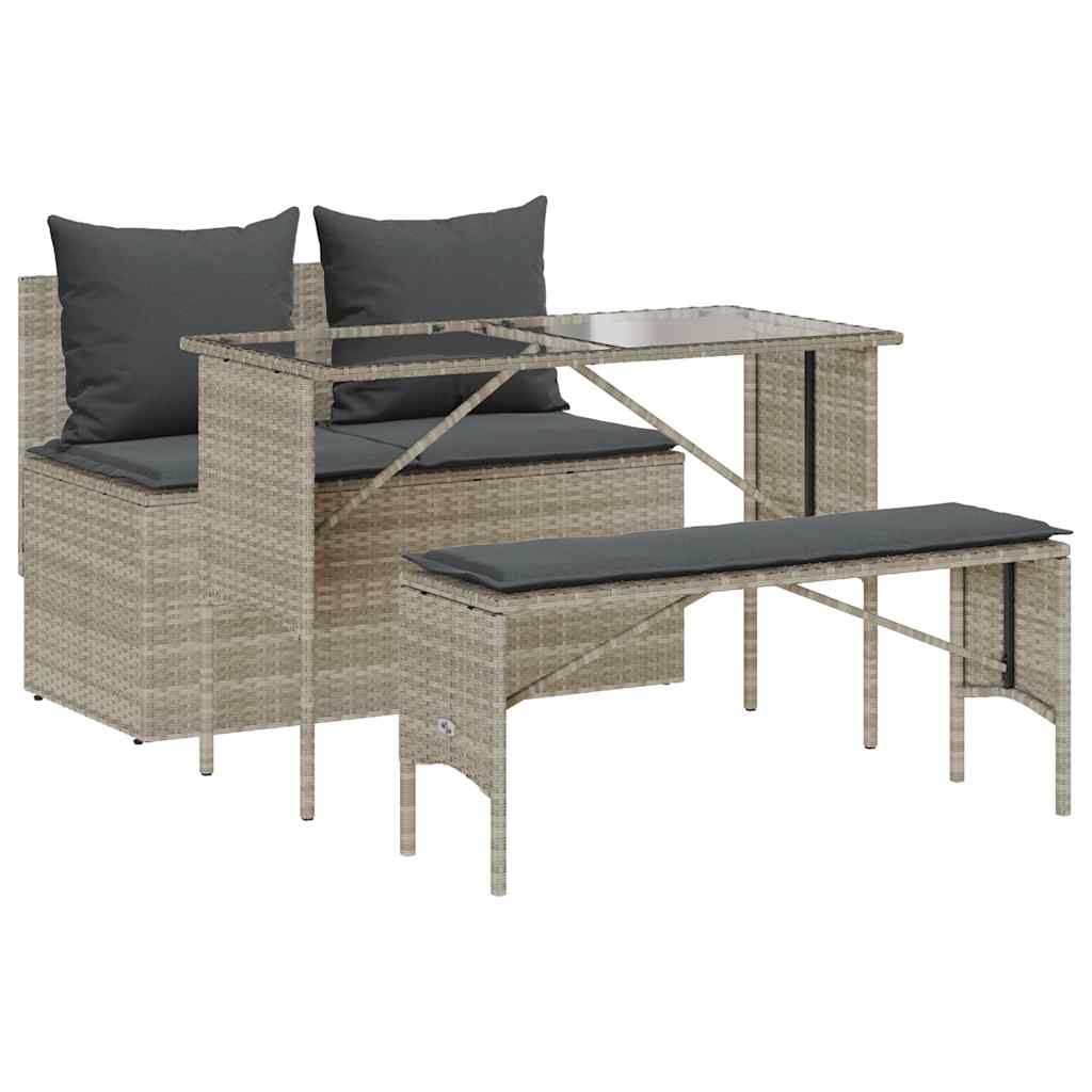 Set mobilier de grădină cu perne, 3 piese,gri deschis,poliratan GartenMobel Dekor