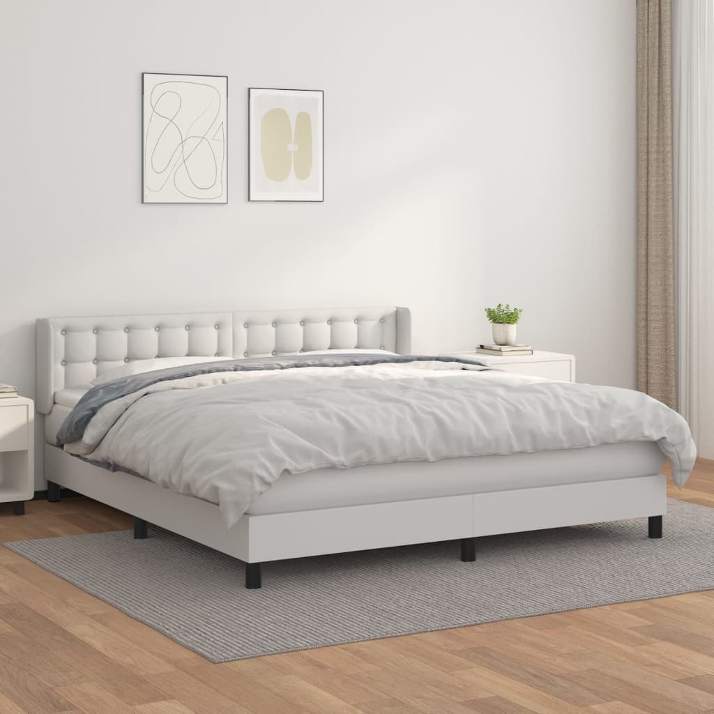 Pat box spring cu saltea, alb, 160x200 cm, piele ecologică GartenMobel Dekor