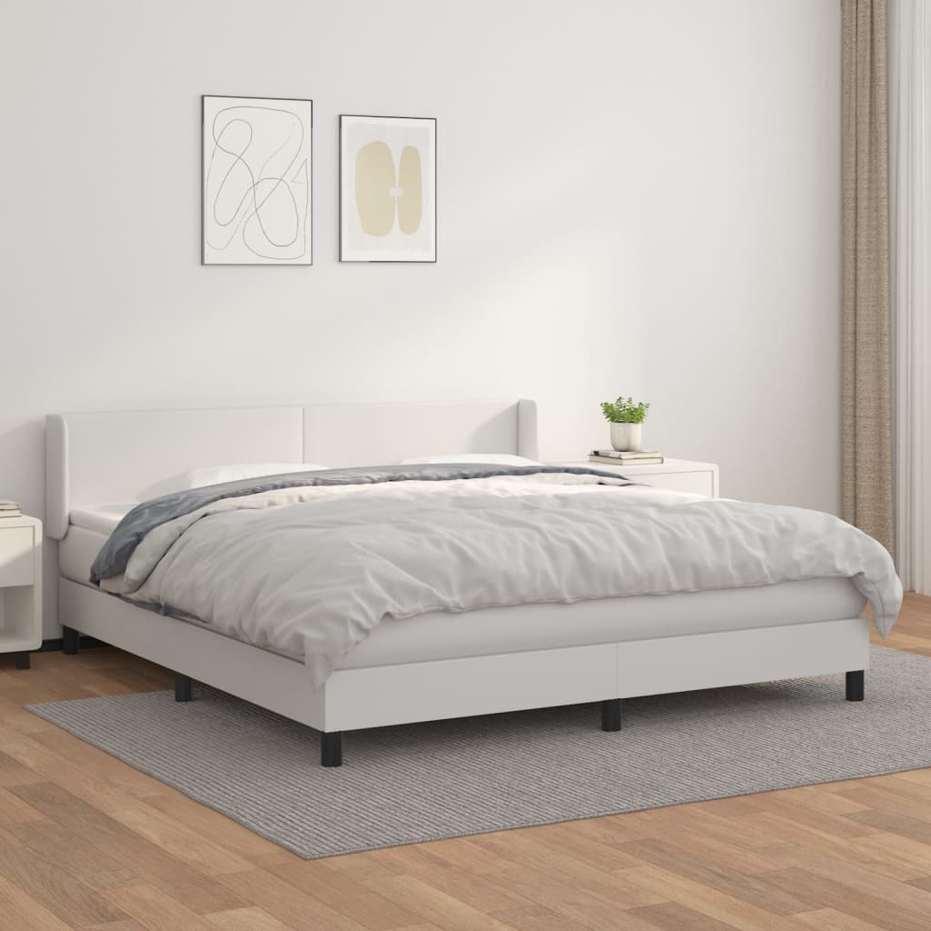 Pat box spring cu saltea, alb, 160x200 cm, piele ecologică GartenMobel Dekor