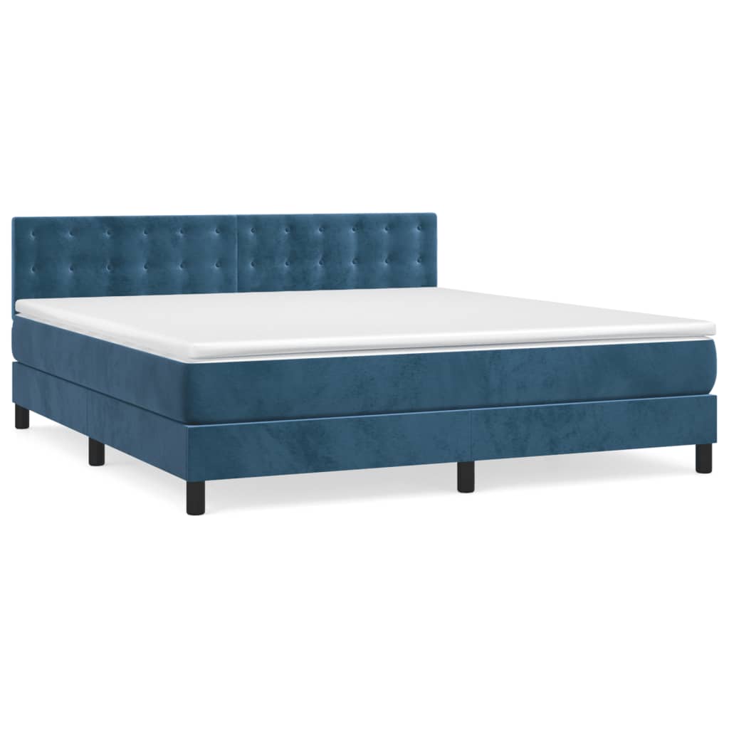 Pat box spring cu saltea, albastru închis, 160x200 cm, catifea GartenMobel Dekor
