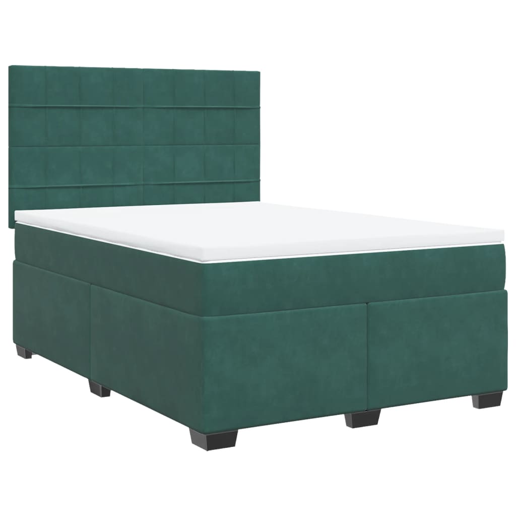 Pat box spring cu saltea, verde închis, 140x190 cm, catifea GartenMobel Dekor