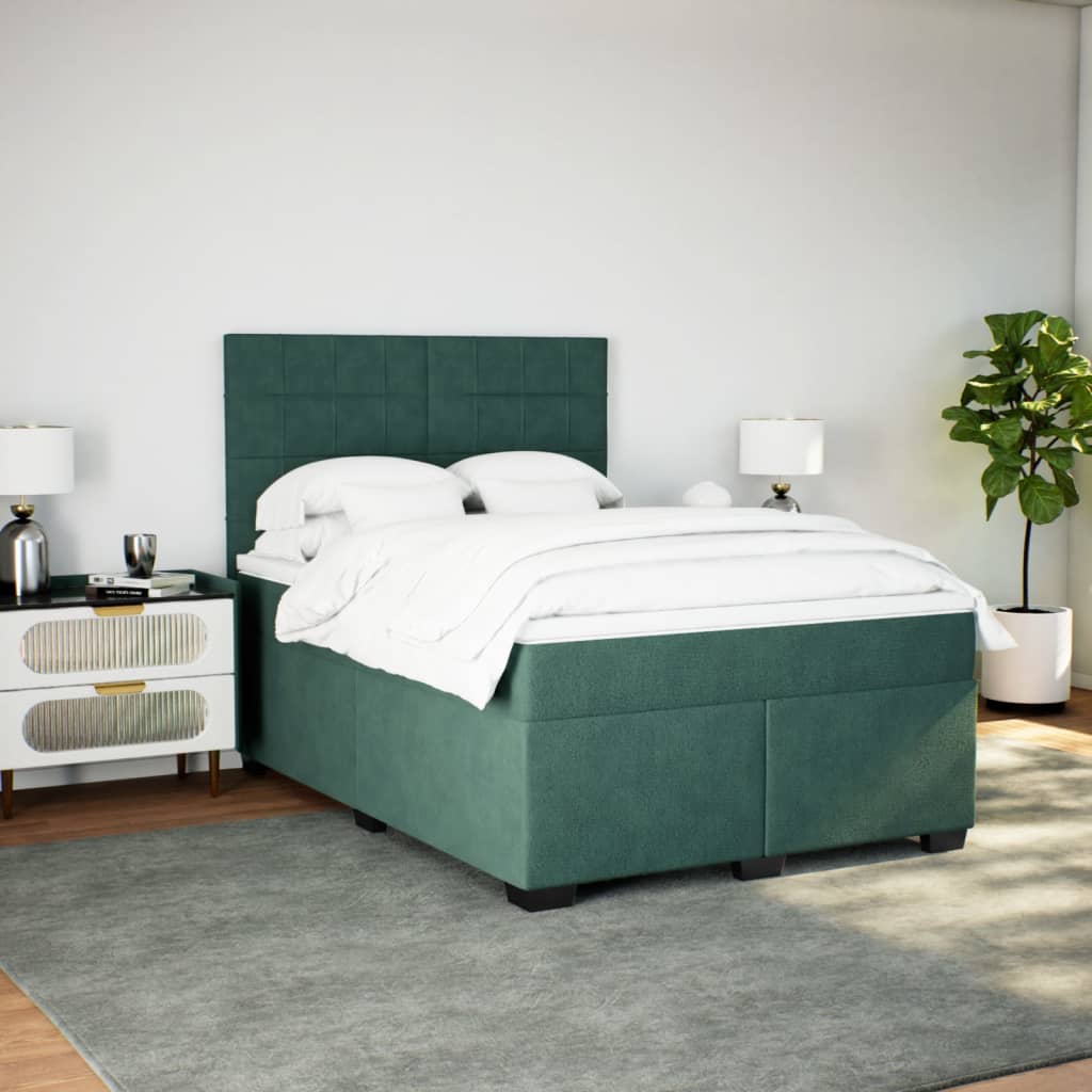 Pat box spring cu saltea, verde închis, 140x190 cm, catifea GartenMobel Dekor