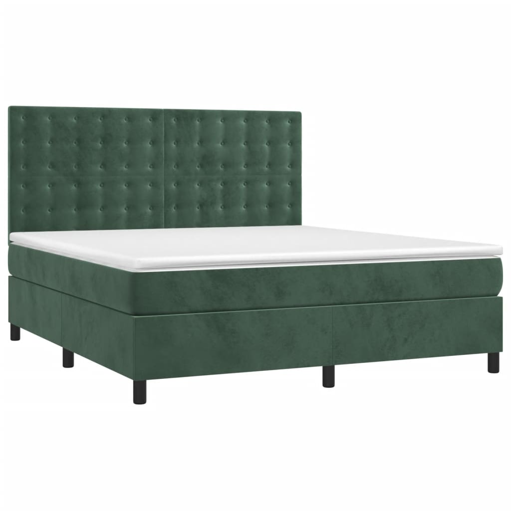 Pat box spring cu saltea, verde închis, 160x200 cm, catifea GartenMobel Dekor