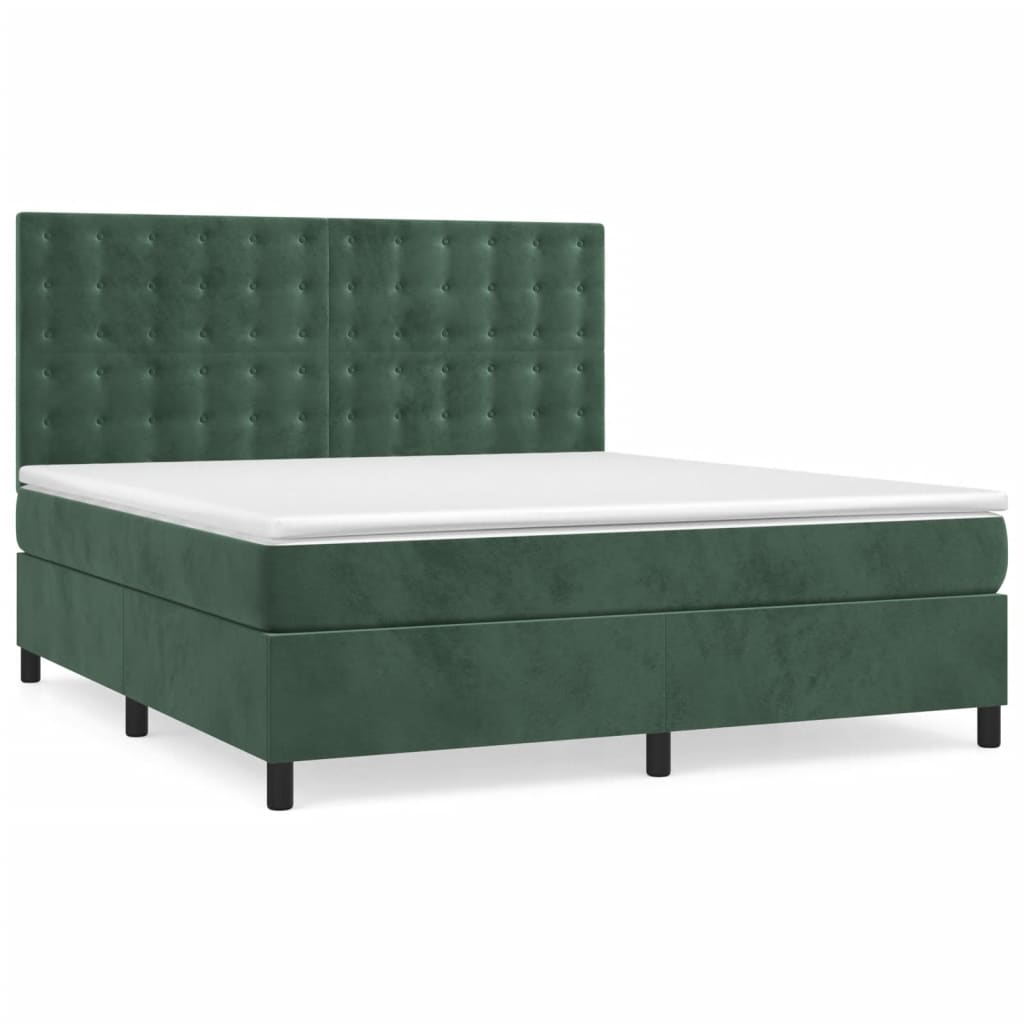 Pat box spring cu saltea, verde închis, 160x200 cm, catifea GartenMobel Dekor