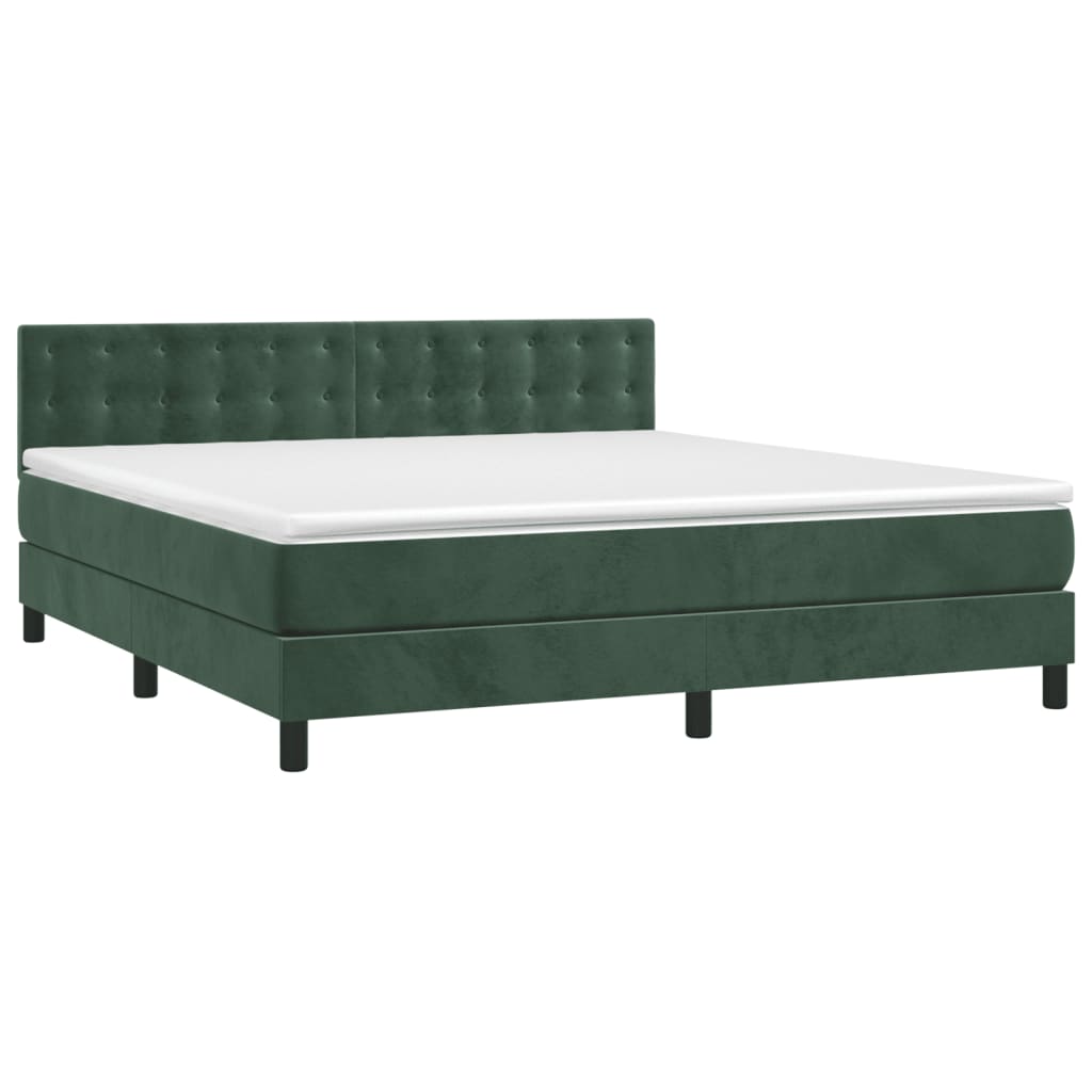 Pat box spring cu saltea, verde închis, 160x200 cm, catifea GartenMobel Dekor