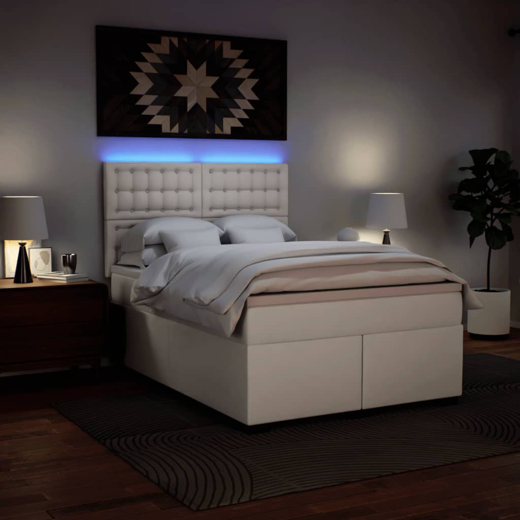 Pat box spring cu saltea, alb, 160x200 cm, piele ecologică GartenMobel Dekor