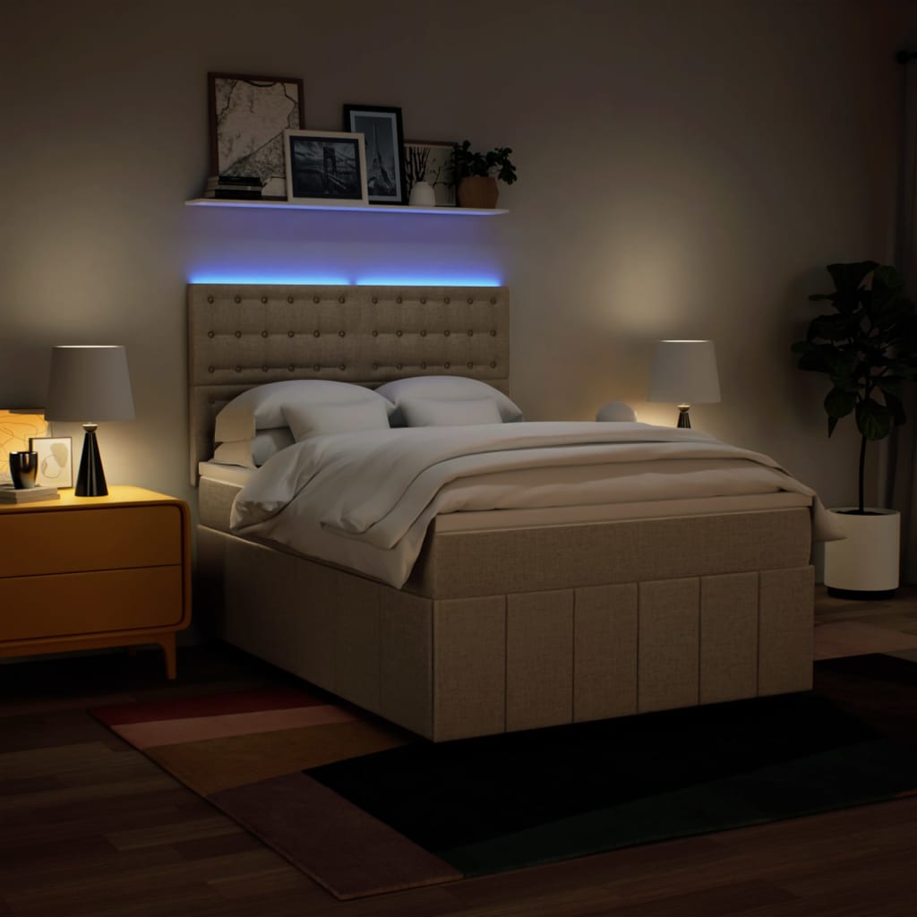 Pat box spring cu saltea, crem, 160x200 cm, material textil GartenMobel Dekor