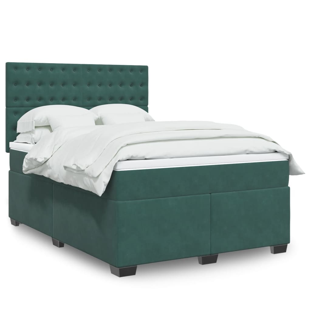 Pat box spring cu saltea, verde închis, 160x200 cm, catifea GartenMobel Dekor
