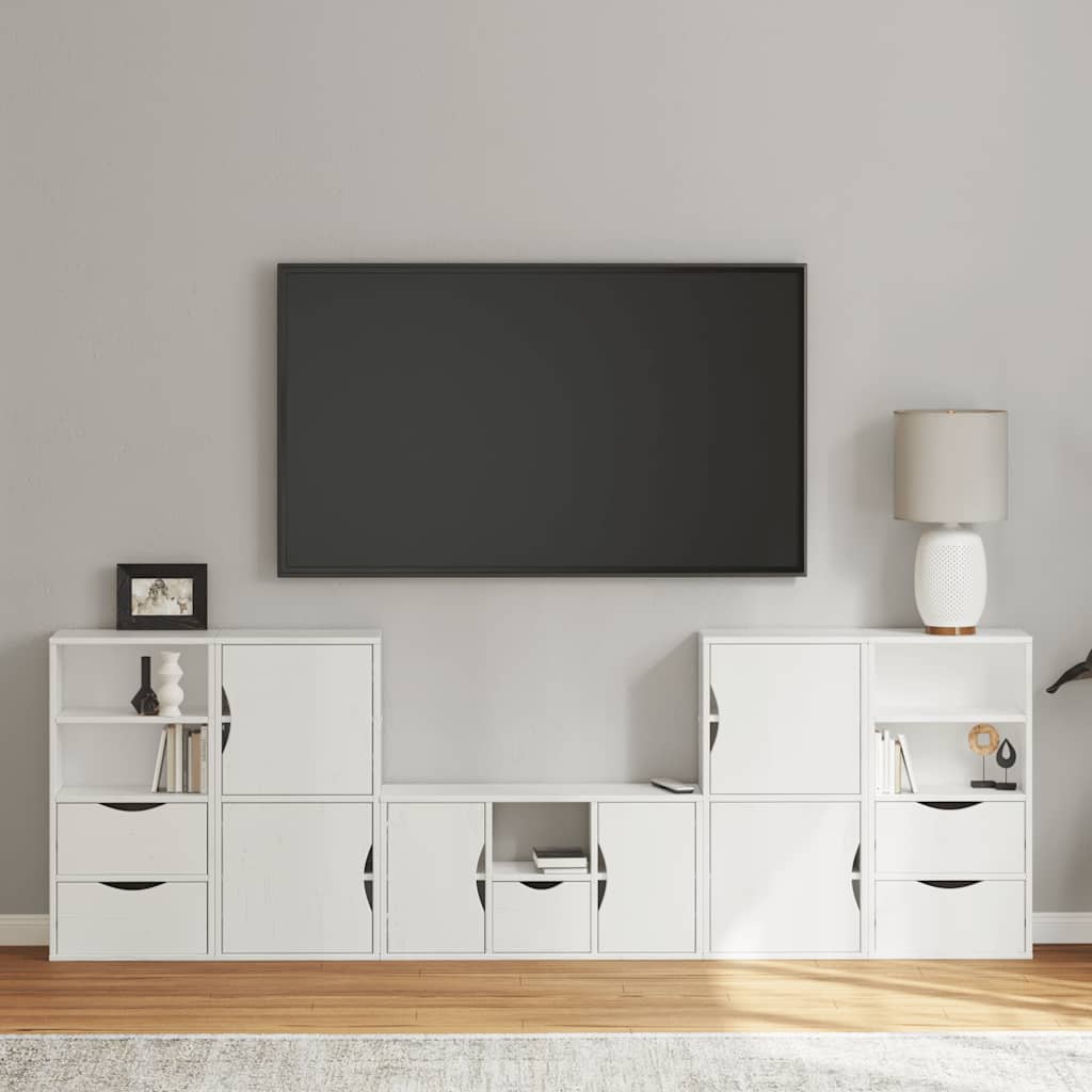 Unități TV 5 piese cu depozitare ODDA din lemn masiv de pin alb GartenMobel Dekor