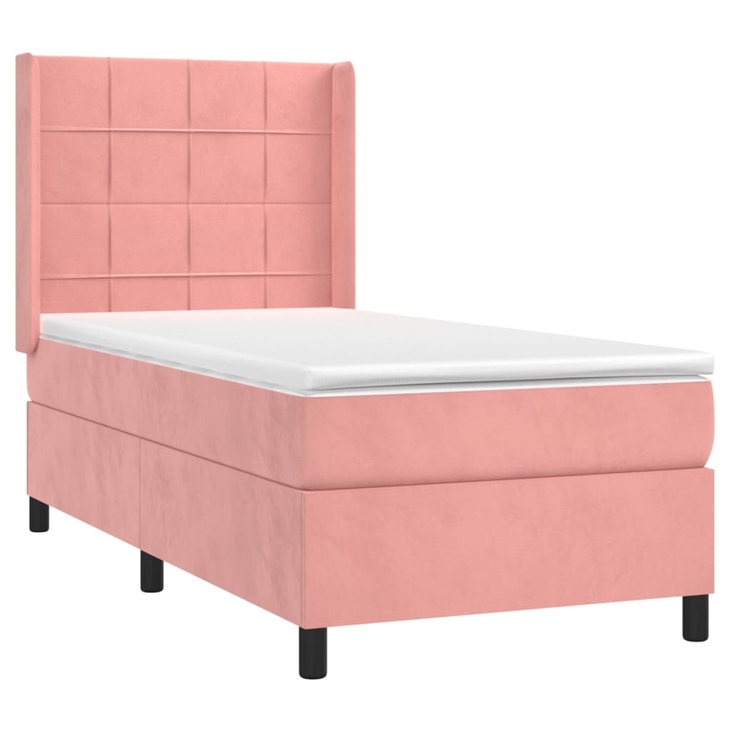 Pat box spring cu saltea, roz, 90x200 cm, catifea GartenMobel Dekor
