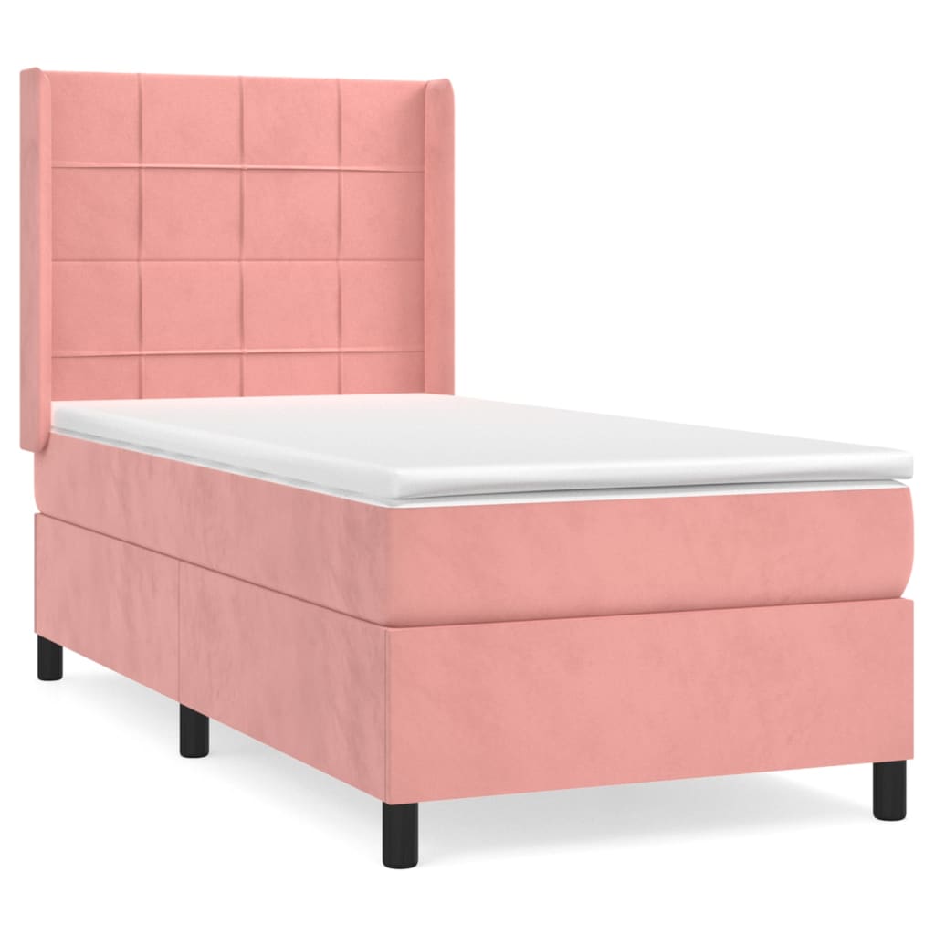 Pat box spring cu saltea, roz, 90x200 cm, catifea GartenMobel Dekor