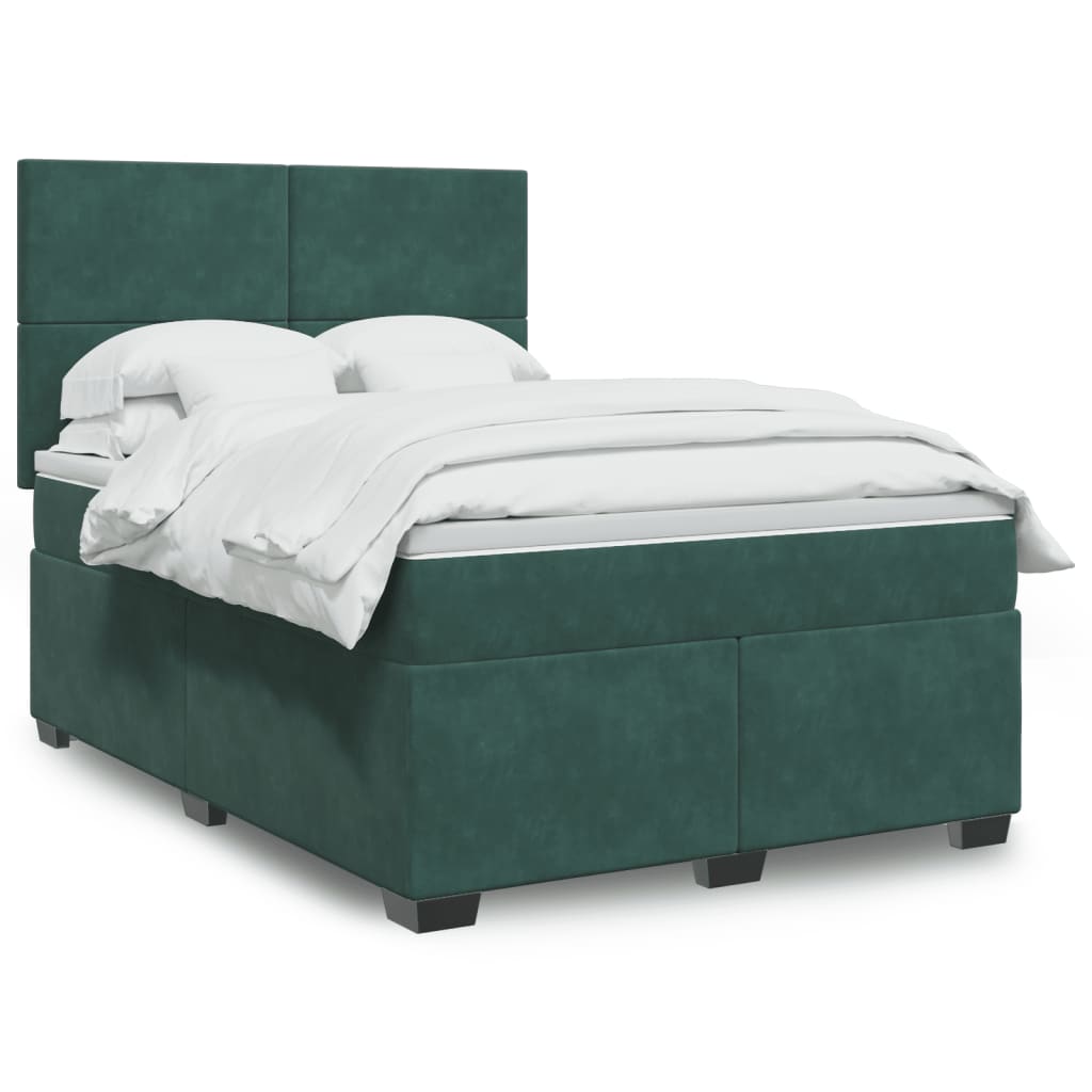 Pat box spring cu saltea, verde închis, 140x190 cm, catifea GartenMobel Dekor