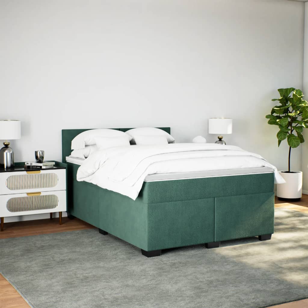 Pat box spring cu saltea, verde închis, 140x190 cm, catifea GartenMobel Dekor