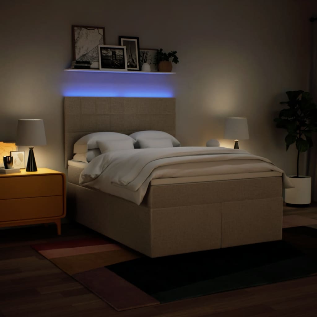 Pat box spring cu saltea, crem, 160x200 cm, material textil GartenMobel Dekor