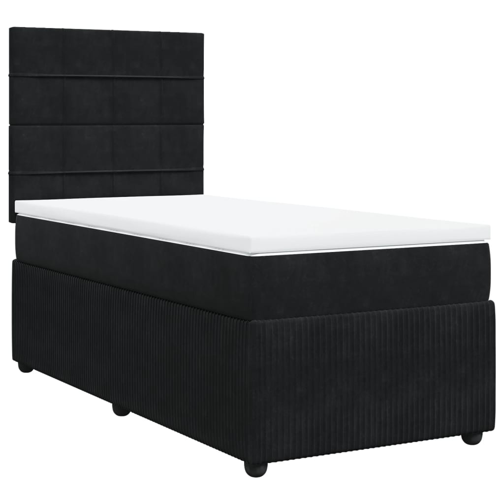Pat box spring cu saltea, negru, 90x200 cm, catifea GartenMobel Dekor