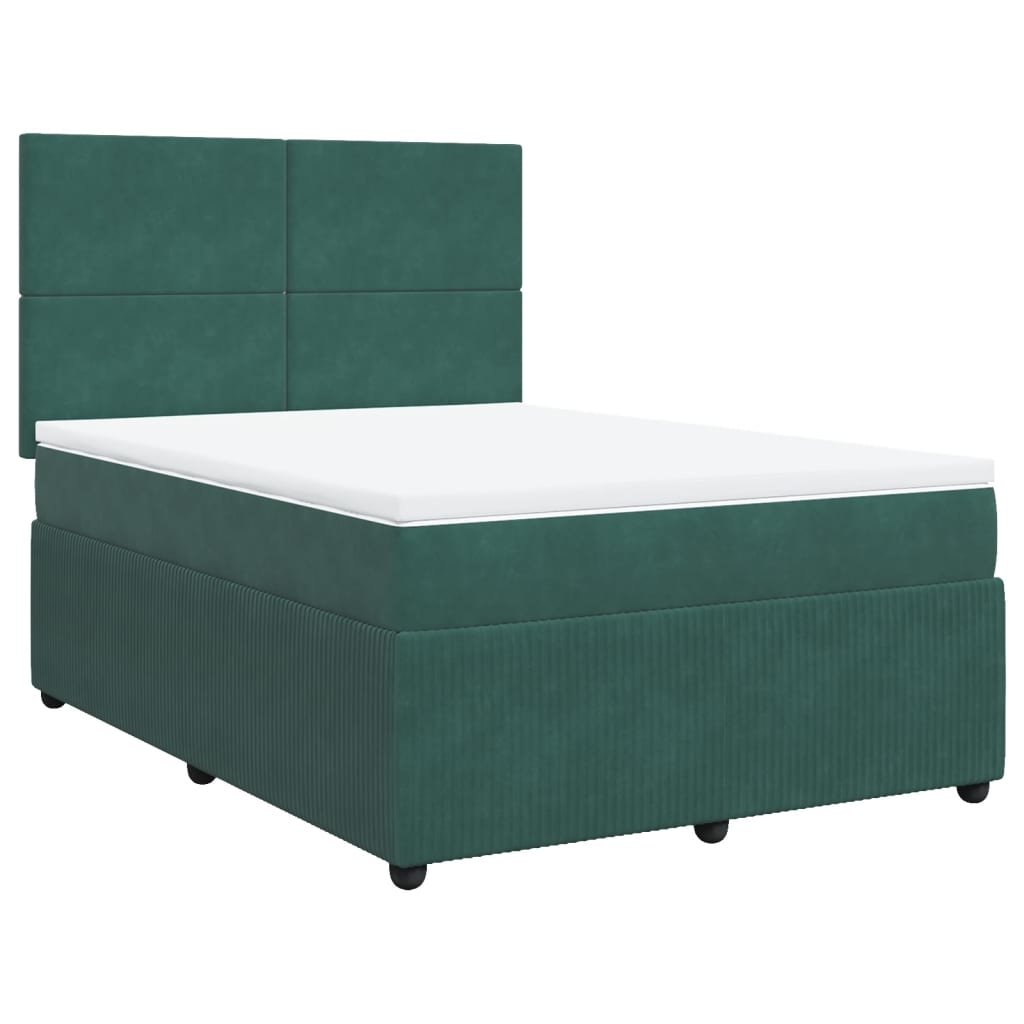 Pat box spring cu saltea, verde închis, 140x200 cm, catifea GartenMobel Dekor