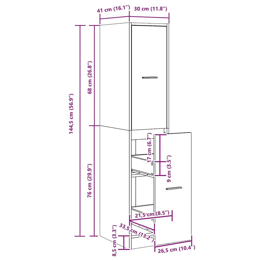 Dulap de farmacie, stejar negru, 30x41x144,5 cm, lemn prelucrat GartenMobel Dekor