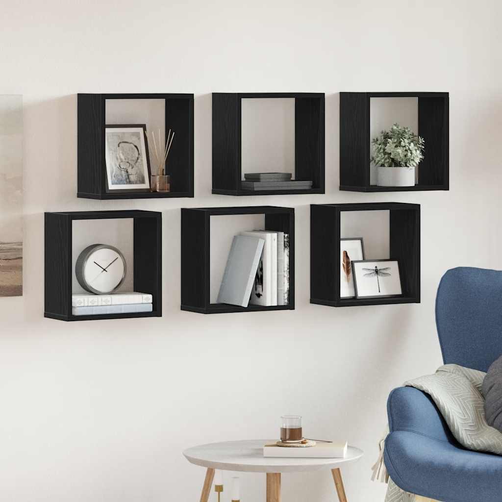 Rafturi de perete cub 6 buc. stejar negru, 30x15x30 cm lemn GartenMobel Dekor