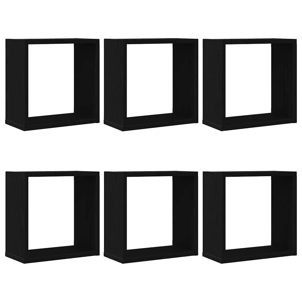 Rafturi de perete cub 6 buc. stejar negru, 30x15x30 cm lemn GartenMobel Dekor