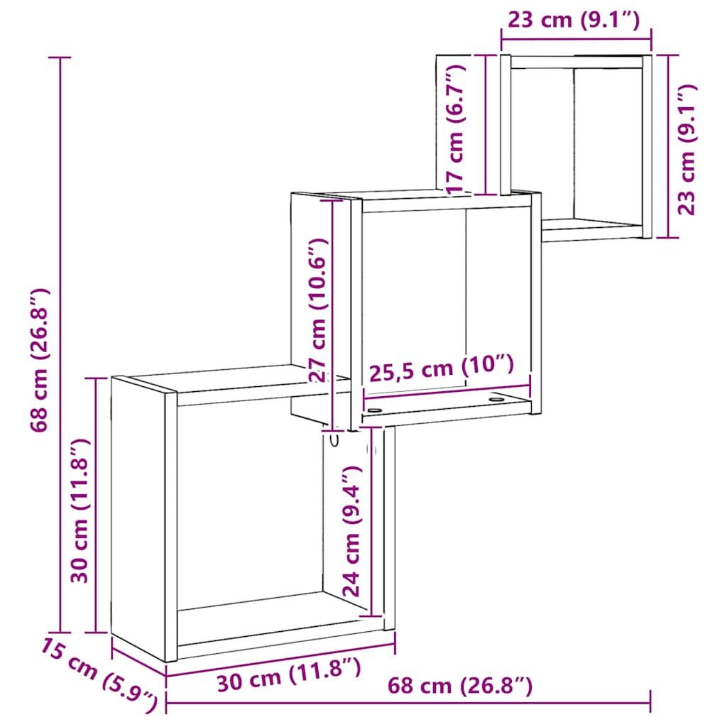 Rafturi cub perete, stejar negru, 68x15x68 cm, lemn prelucrat GartenMobel Dekor