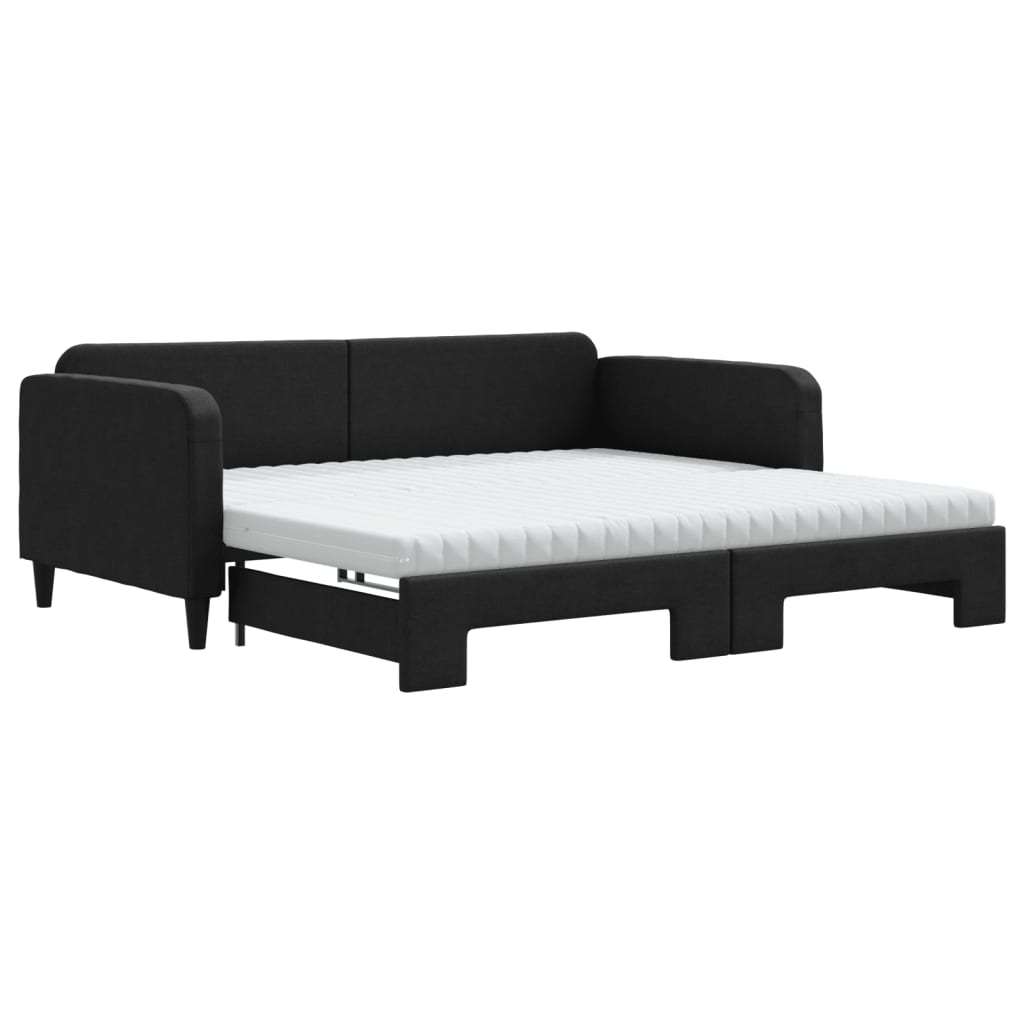 Pat de zi cu extensie și saltele, negru, 100x200 cm, textil GartenMobel Dekor
