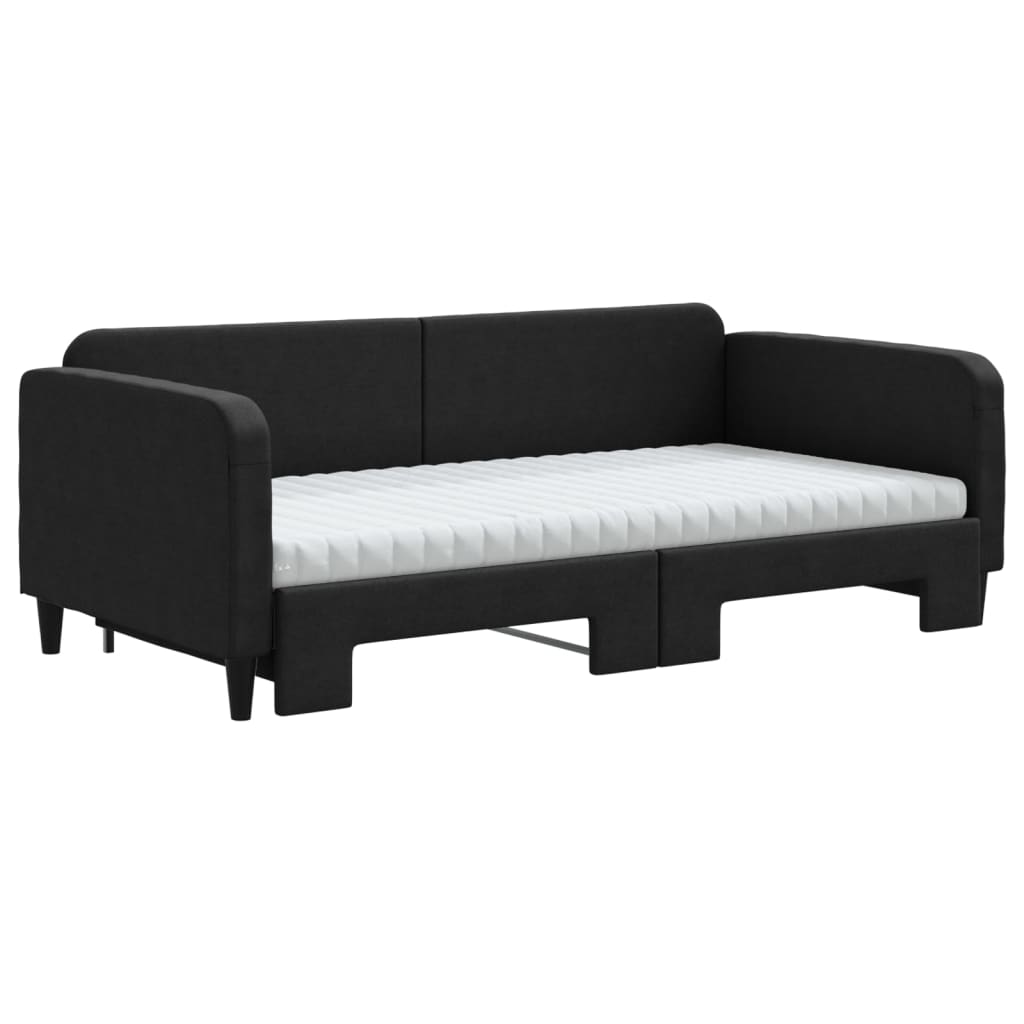 Pat de zi cu extensie și saltele, negru, 100x200 cm, textil GartenMobel Dekor