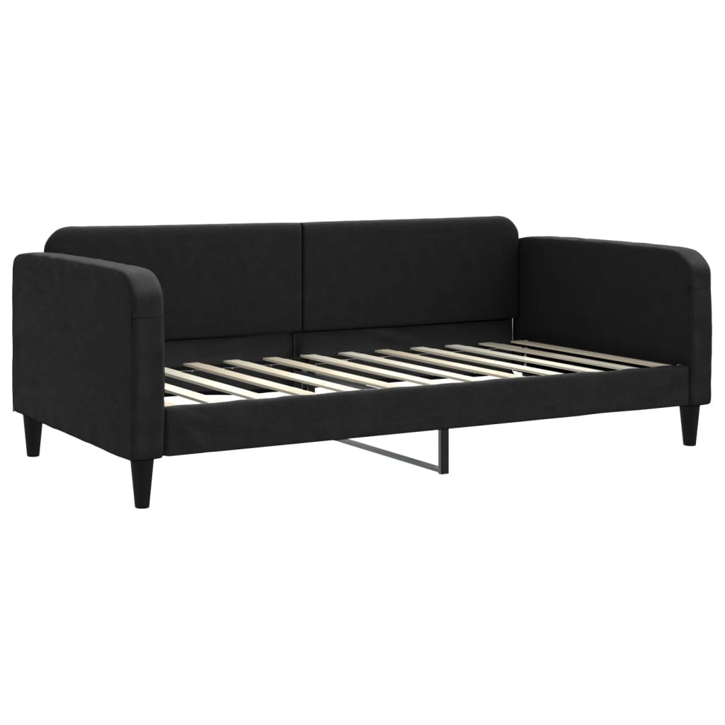 Pat de zi cu extensie și saltele, negru, 100x200 cm, textil GartenMobel Dekor