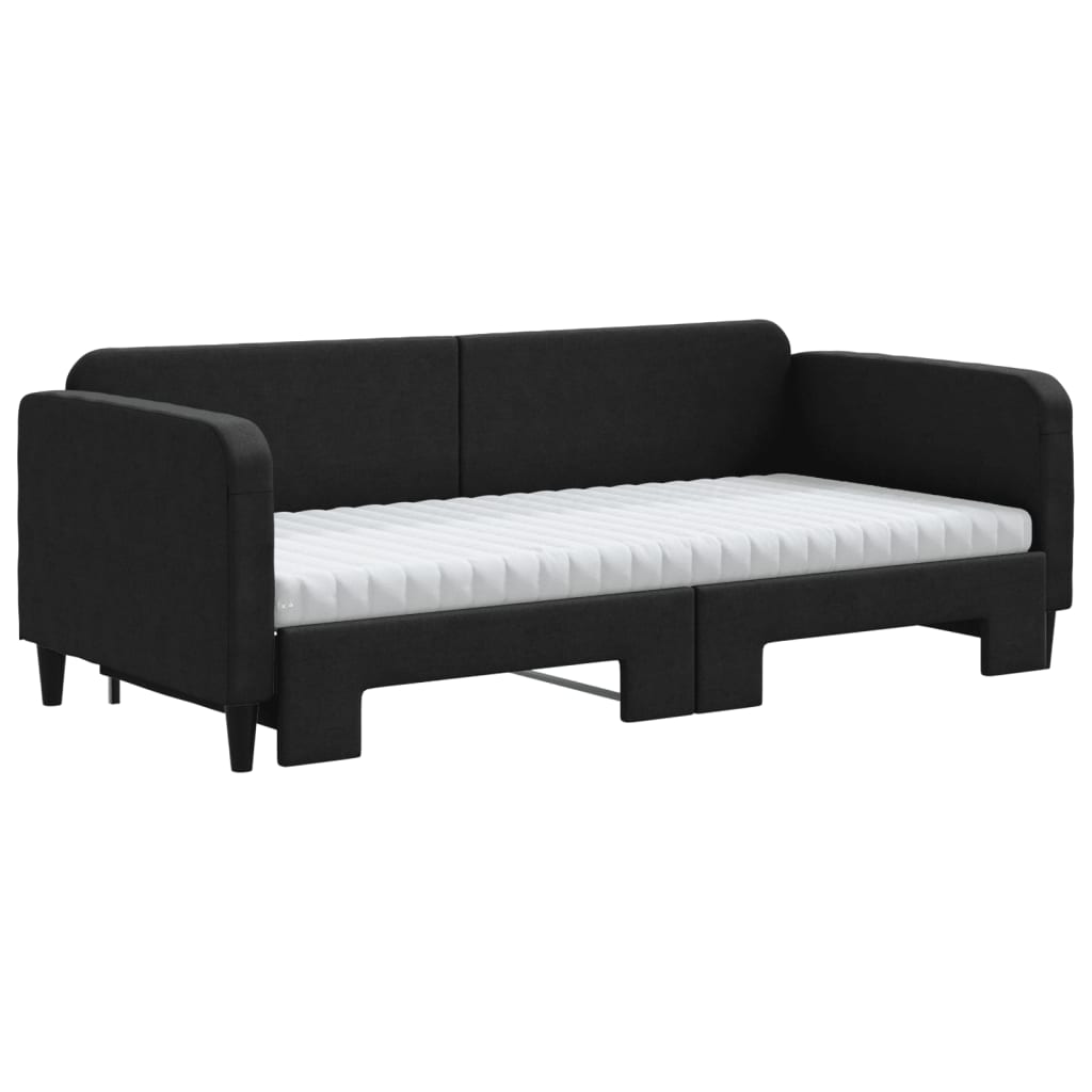 Pat de zi cu extensie și saltele, negru, 90x200 cm, textil GartenMobel Dekor
