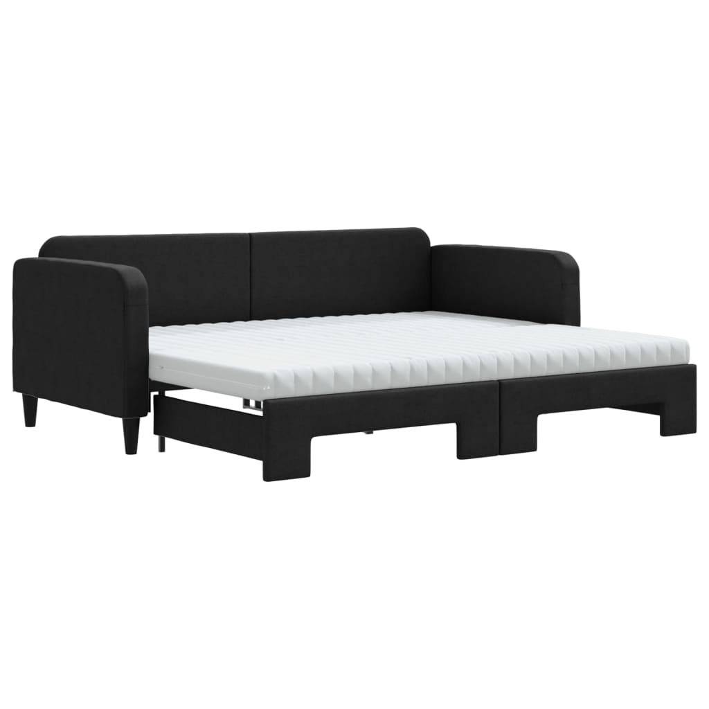 Pat de zi cu extensie și saltele, negru, 90x200 cm, textil GartenMobel Dekor