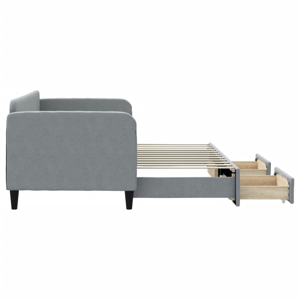 Pat de zi cu extensie și sertare, gri deschis, 80x200 cm textil GartenMobel Dekor