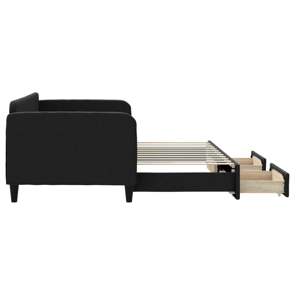 Pat de zi cu extensie și sertare, negru, 90x200 cm, textil GartenMobel Dekor