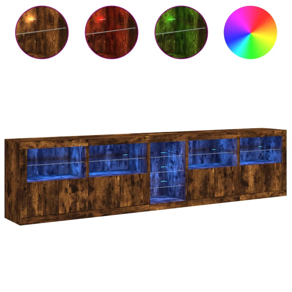 Dulap cu lumini LED, stejar fumuriu, 283x37x67 cm GartenMobel Dekor