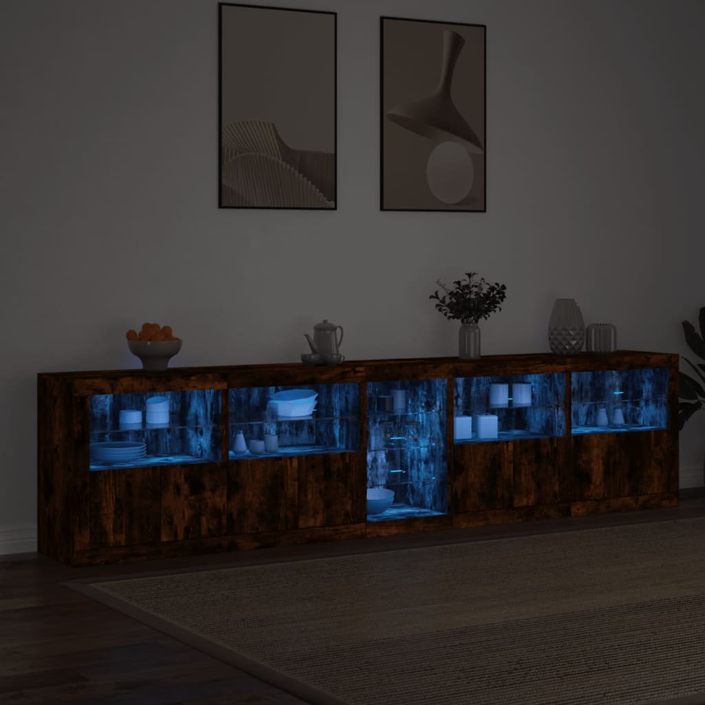 Dulap cu lumini LED, stejar fumuriu, 283x37x67 cm GartenMobel Dekor