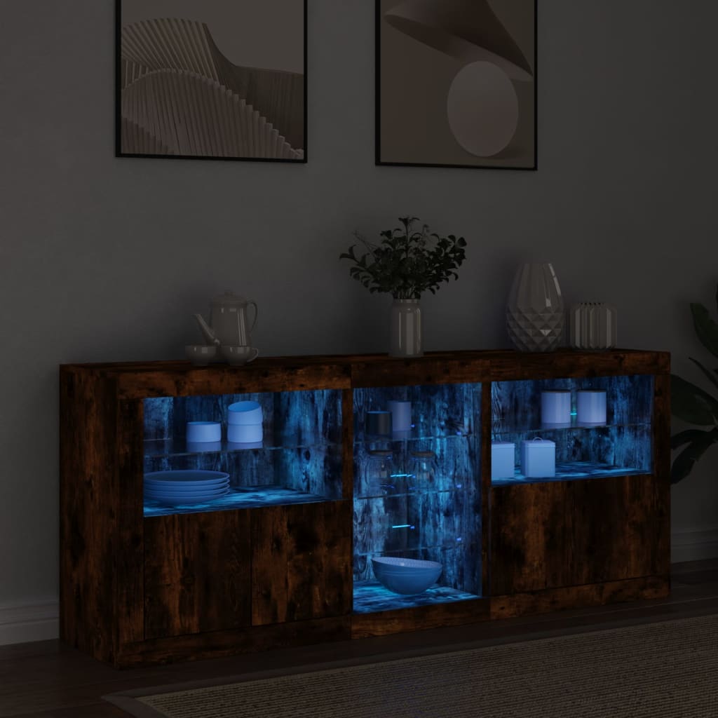 Servantă cu lumini LED, stejar fumuriu, 162x37x67 cm GartenMobel Dekor
