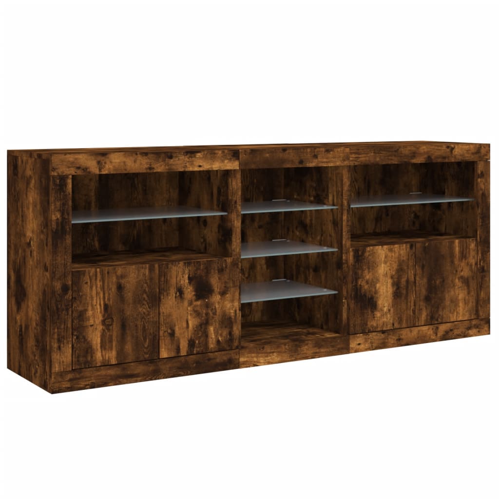 Servantă cu lumini LED, stejar fumuriu, 162x37x67 cm GartenMobel Dekor