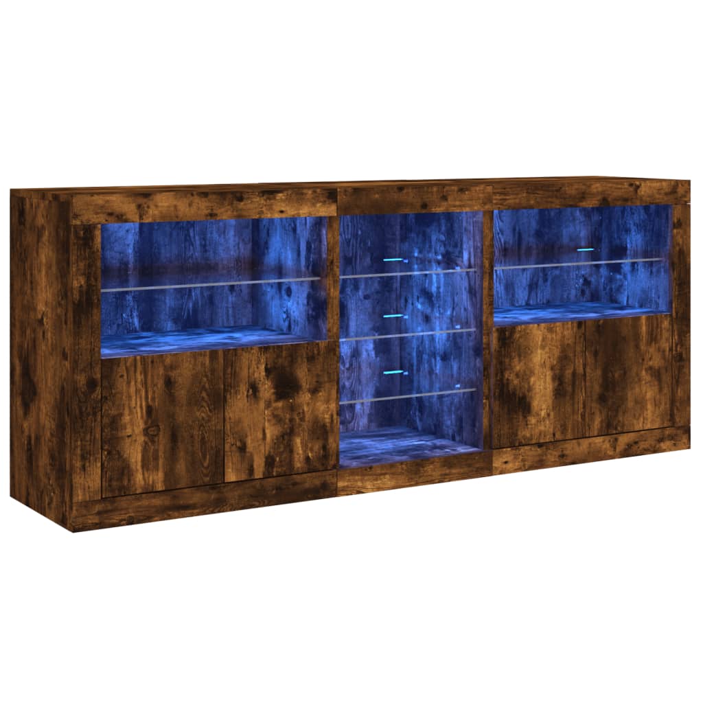 Servantă cu lumini LED, stejar fumuriu, 162x37x67 cm GartenMobel Dekor