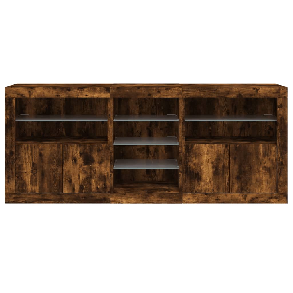 Servantă cu lumini LED, stejar fumuriu, 162x37x67 cm GartenMobel Dekor