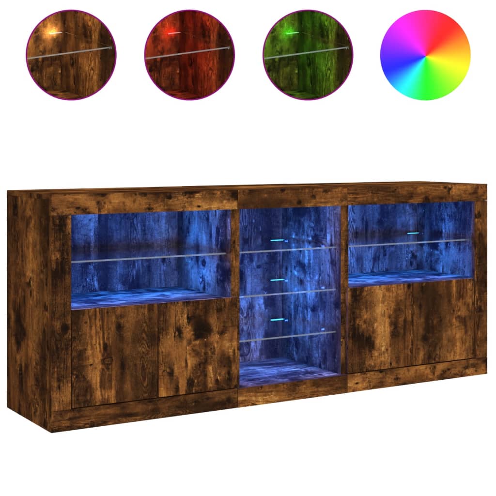 Servantă cu lumini LED, stejar fumuriu, 162x37x67 cm GartenMobel Dekor