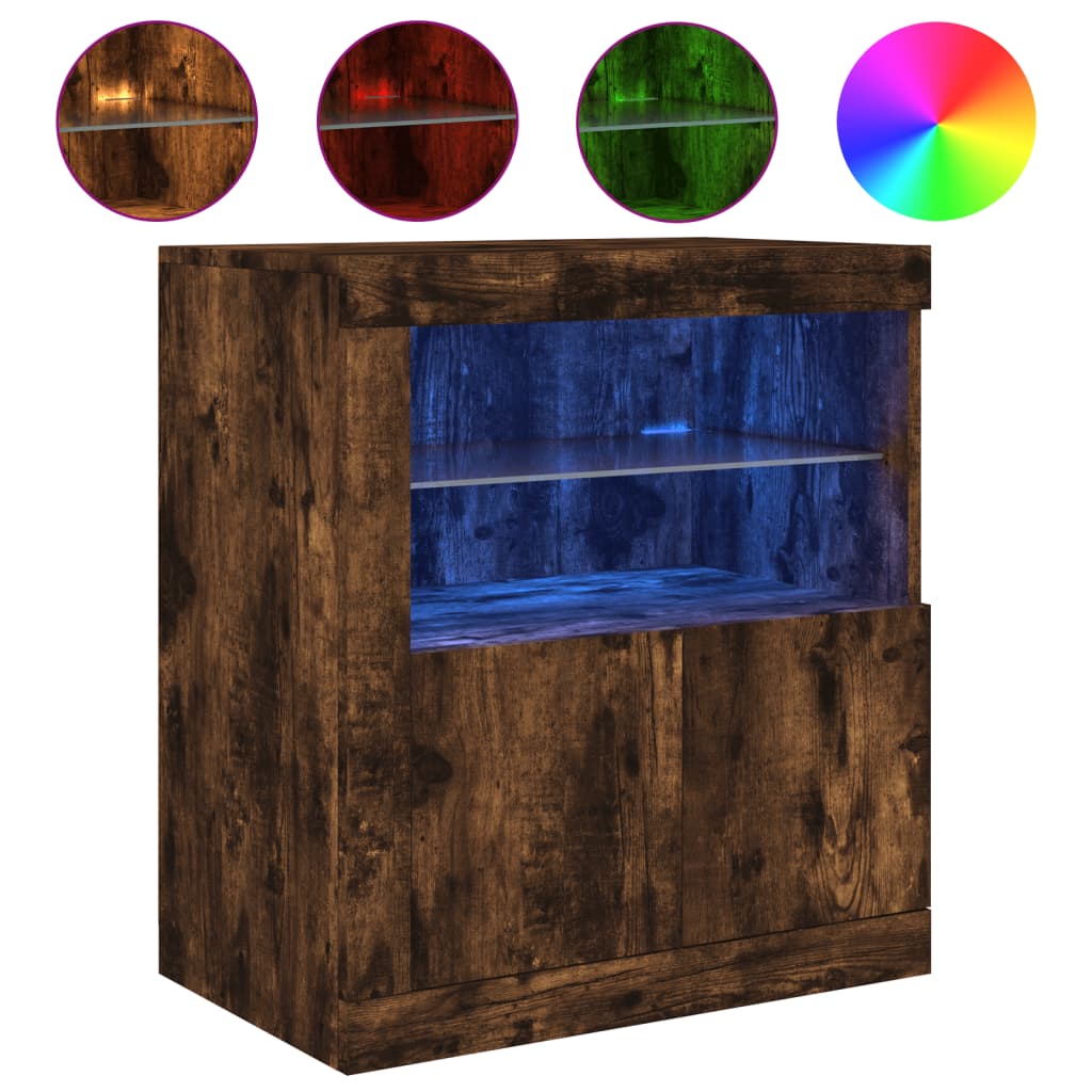 Servantă cu lumini LED, stejar fumuriu, 60,5x37x67 cm GartenMobel Dekor