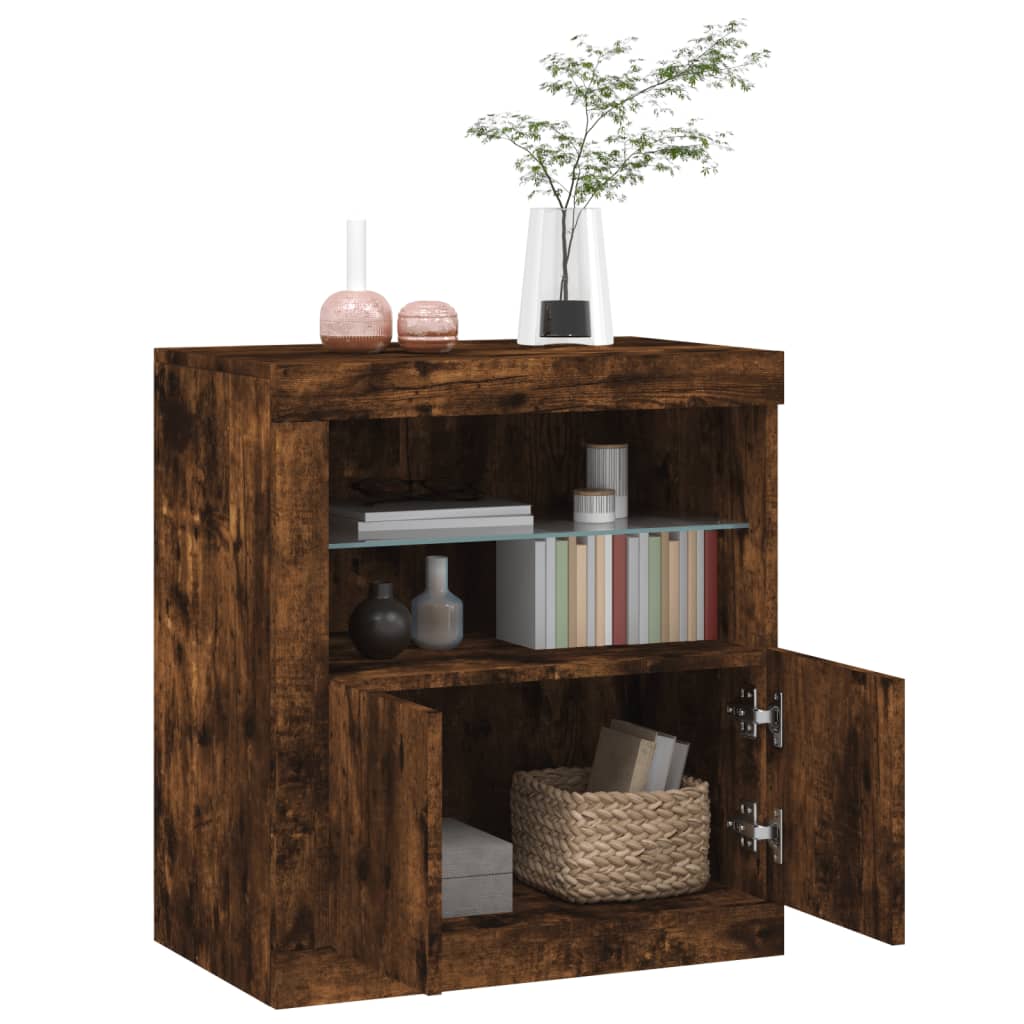 Servantă cu lumini LED, stejar fumuriu, 60,5x37x67 cm GartenMobel Dekor