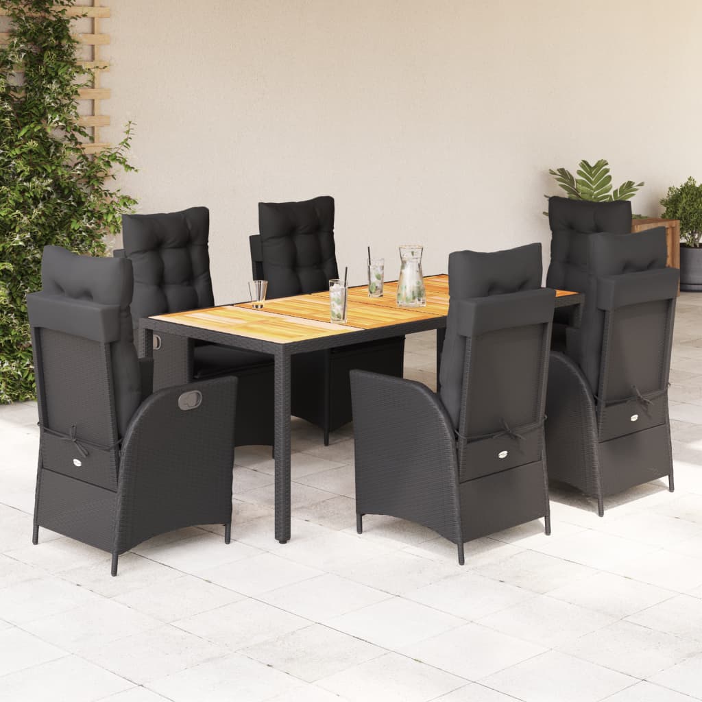 Set mobilier de grădină cu perne, 7 piese, negru, poliratan GartenMobel Dekor