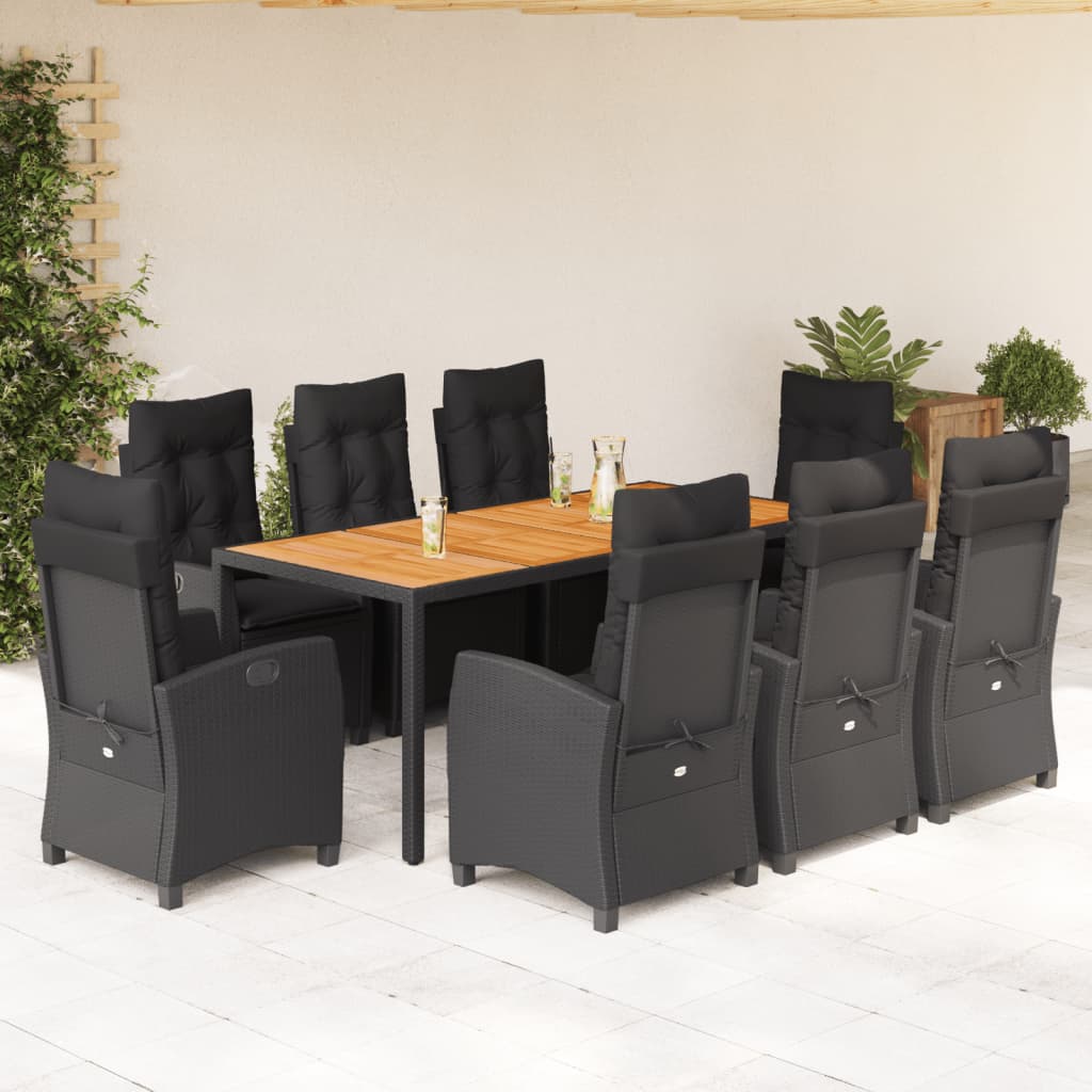 Set mobilier de grădină cu perne, 9 piese, negru, poliratan GartenMobel Dekor