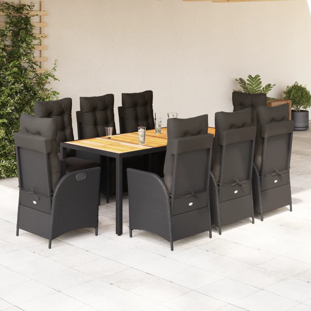 Set mobilier de grădină cu perne, 9 piese, negru, poliratan GartenMobel Dekor