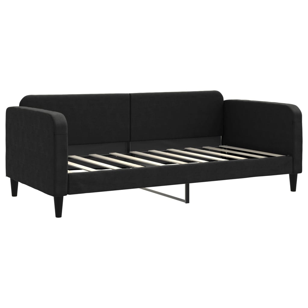 Pat de zi cu extensie și saltele, negru, 90x190 cm, textil GartenMobel Dekor