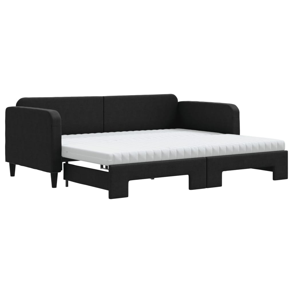 Pat de zi cu extensie și saltele, negru, 90x190 cm, textil GartenMobel Dekor