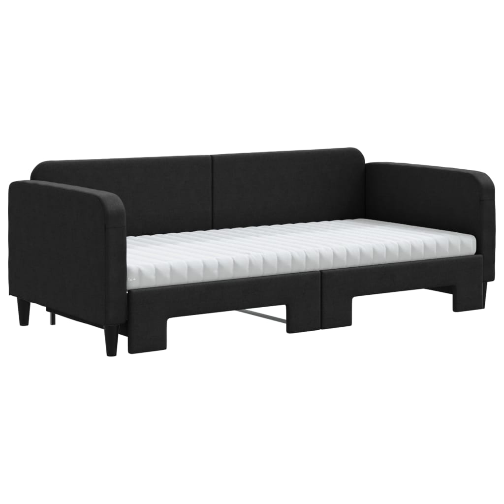 Pat de zi cu extensie și saltele, negru, 90x190 cm, textil GartenMobel Dekor