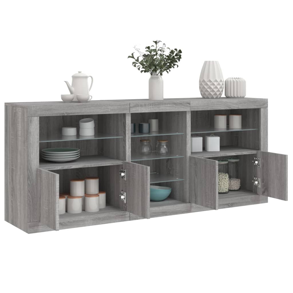 Servantă cu lumini LED, gri sonoma, 162x37x67 cm GartenMobel Dekor